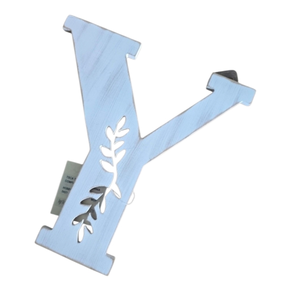 White Wash Wood Floral Vine Leaf Letter Y Wall Decor